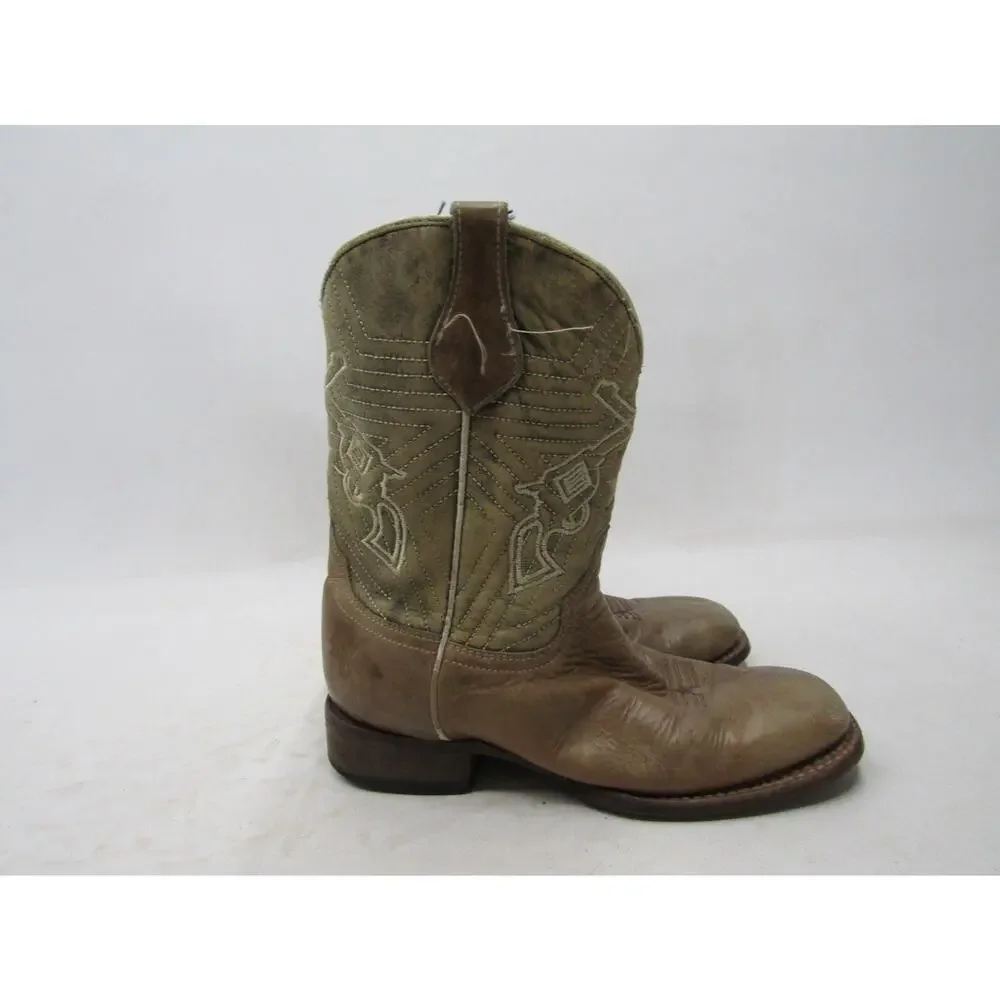 Roper Brand Youth Size 3 D Brown Double Gun Leather Cowboy Western Boots